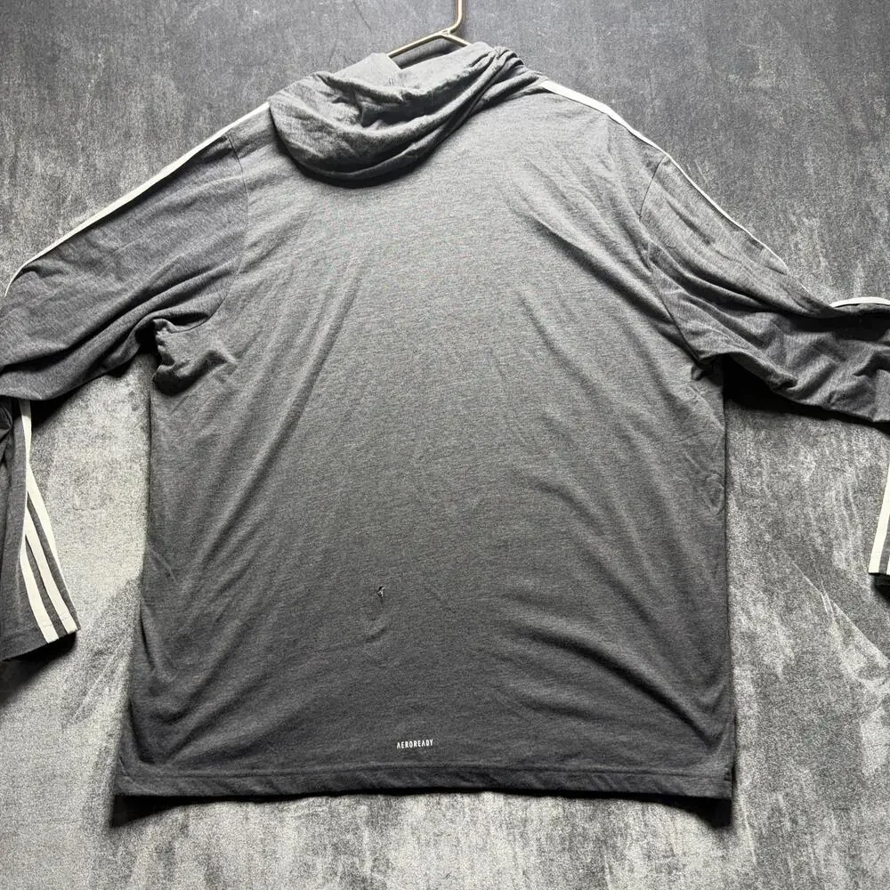 Adidas Shirt Mens 2XL Gray Hooded Long Sleeve Primegreen AEROREADY Tee Athletic